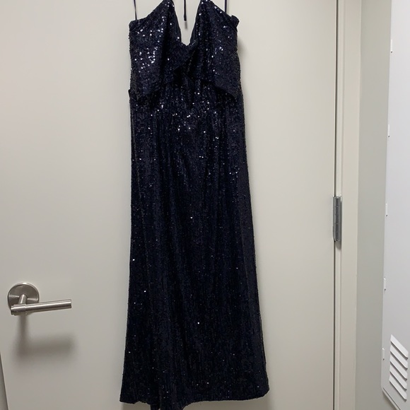 NWT Express Navy Blue Sequined Halter Dress Size Small - Picture 4 of 10
